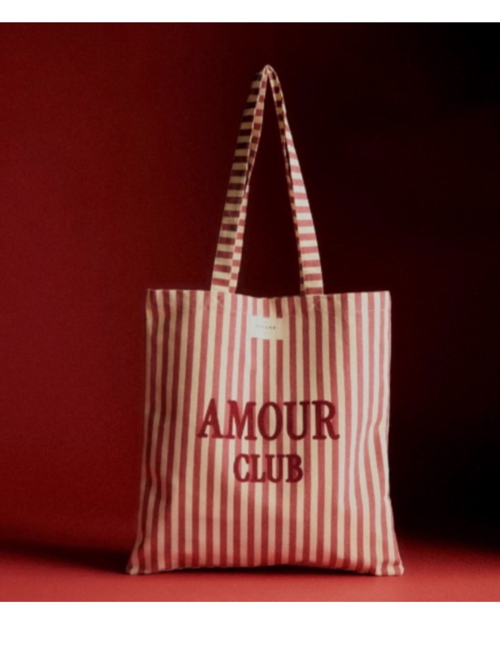 Sézane Amour Club Striped Canvas Tote Bag in Tan & White & Burgundy NWOT